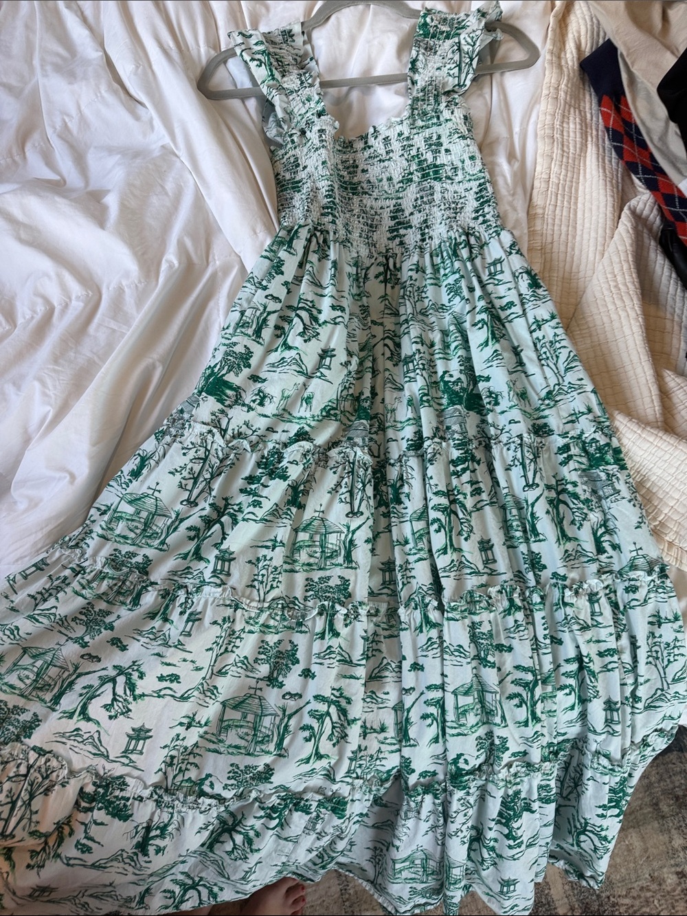 Aqua White and Green Strapless Maxi Dress